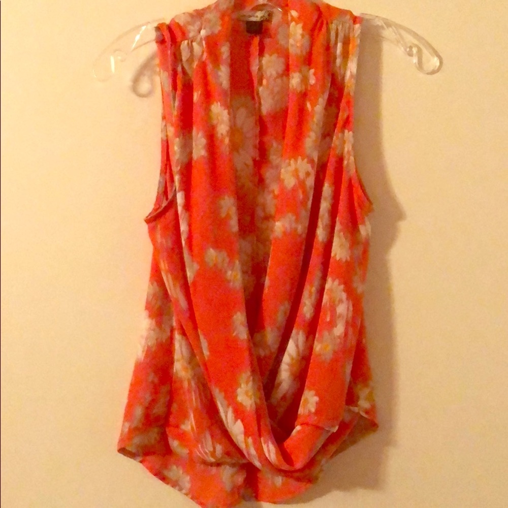 Coral and white floral shirt